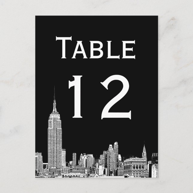 Carte de numéro de table gravée NYC Skyline 01 (Devant)