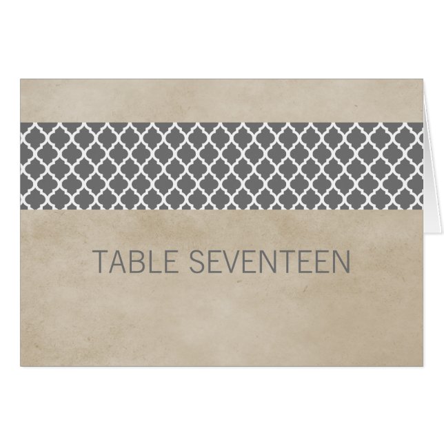 Carte de numéro de table Gray Rustic Quatrefoil (Devant horizontal)