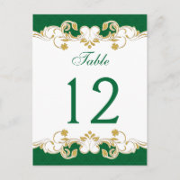 Carte de numéro de table Green, White, Gold Solls