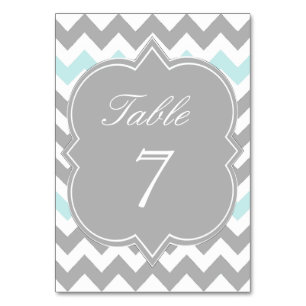 Carte de numéro de table Grey Aqua Chevron