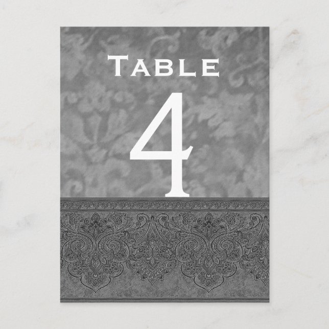 Carte de numéro de table gris et blanc Mariage dam (Devant)