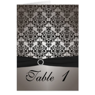 Carte de numéro de table Gris et Noir Damas