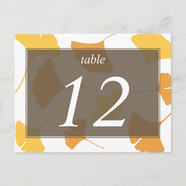 Carte de numéro de table grise feuille de ginkgo e (Devant)