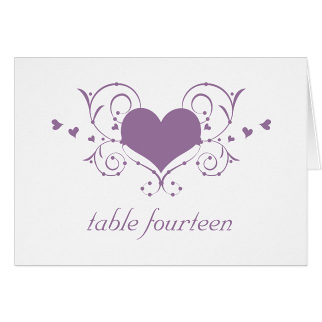 Carte de numéro de table Heart Flourd, Purple (Devant horizontal)