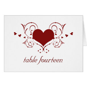 Carte de numéro de table Heart Flourd, rouge