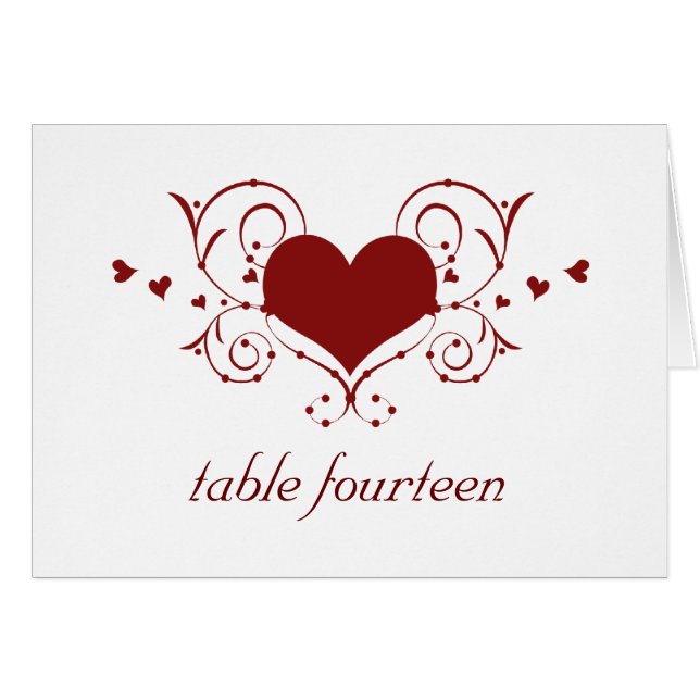 Carte de numéro de table Heart Flourd, rouge (Devant horizontal)