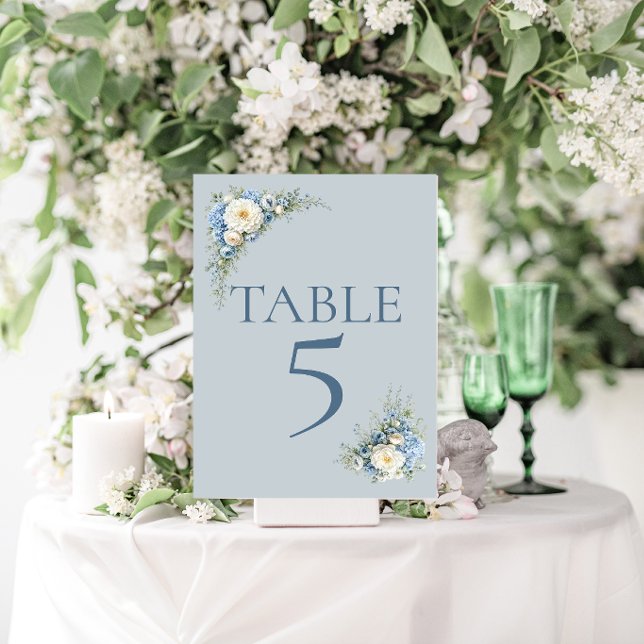 Carte de numéro de table Hortensia Bleu Poussiéreu (Créateur téléchargé)