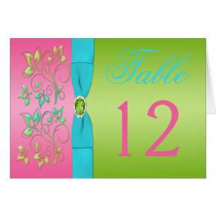 Carte de numéro de table Lime, Rose et Aqua Floral