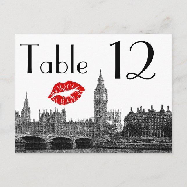 Carte de numéro de table Londres Angleterre Skylin (Devant)