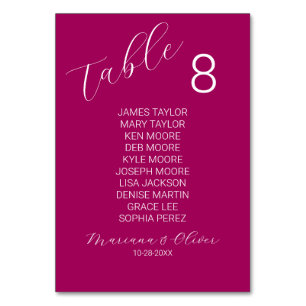 Carte de numéro de table Magenta simple avec nom