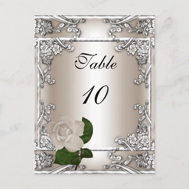 Carte de Numéro de Table Mariage Argent Crème Rose (Devant)