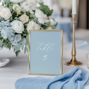 Carte de numéro de table Mariage bleu blanc et ble