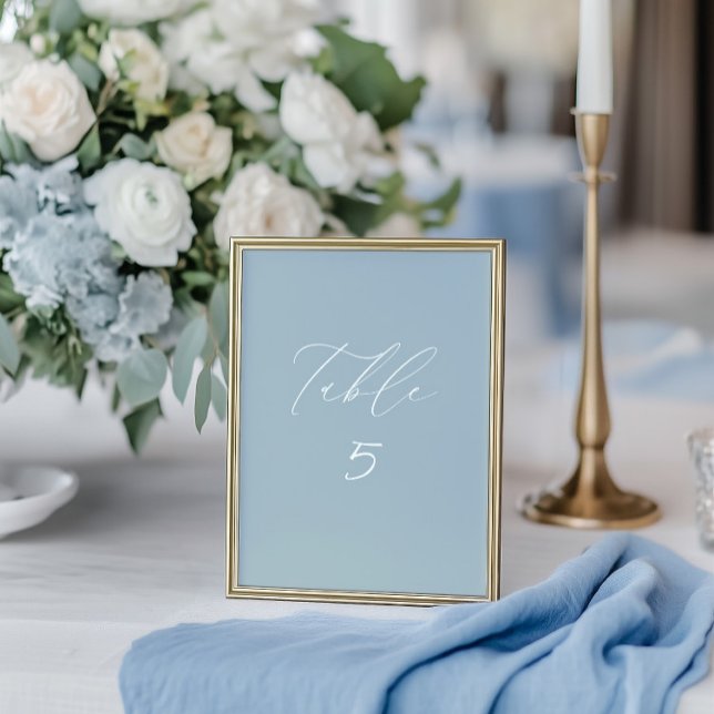 Carte de numéro de table Mariage bleu blanc et ble (White & Dusty Blue Wedding Table Number Card)