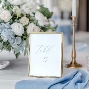 Carte de numéro de table Mariage bleu blanc et ble