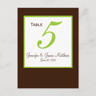 Carte de numéro de table Mariage Brown vert