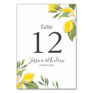 Carte de numéro de table Mariage citron vert rusti