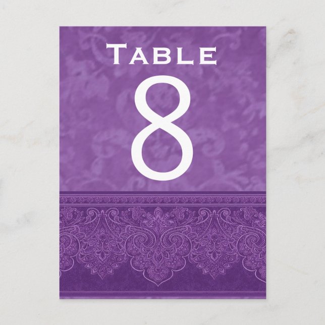 Carte de numéro de table Mariage damassé blanc vio (Devant)