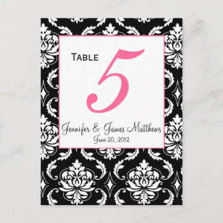 Carte de numéro de table Mariage damassé élégant