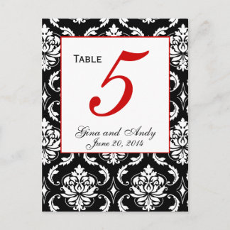 Carte de numéro de table Mariage damassé élégant