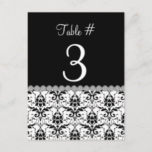 Carte de numéro de table Mariage damassé noir et b