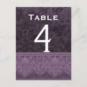 Carte de numéro de table Mariage damassé violet et