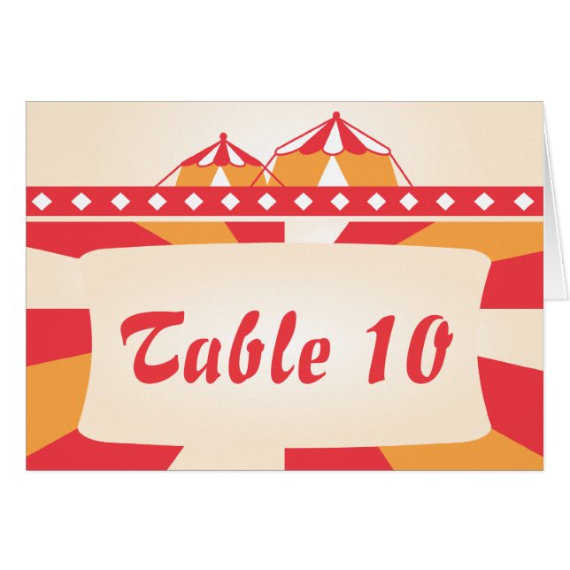 Carte de numéro de table Mariage de cirque - rouge (Devant Horizontal)
