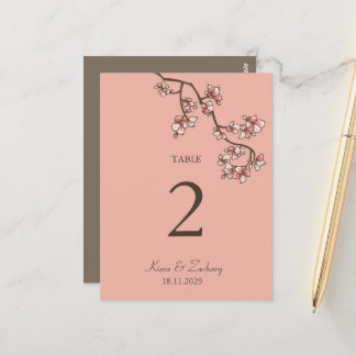 Carte de numéro de table Mariage de fleurs de rose