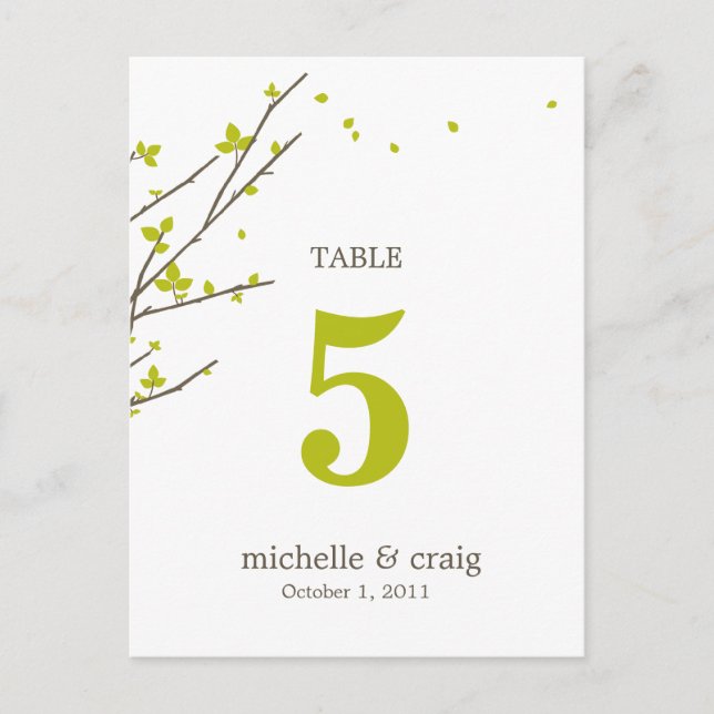 Carte de numéro de table Mariage de succursales en (Devant)