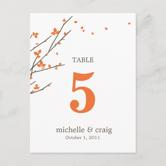 Carte de numéro de table Mariage de succursales en (Devant)