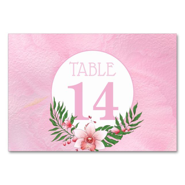 Carte de numéro de table Mariage d'orchidée rose (Devant)