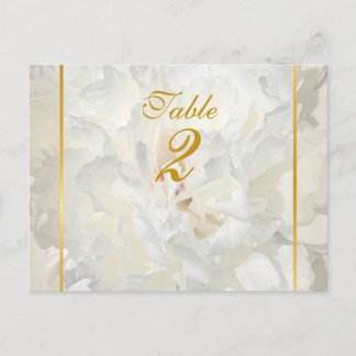 Carte de numéro de table Mariage en or White Peony