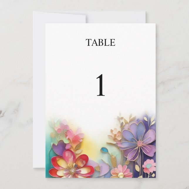 Carte de numéro de table mariage floral (Devant)