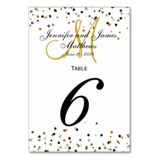 Carte de numéro de table Mariage Gold Silver Glitz