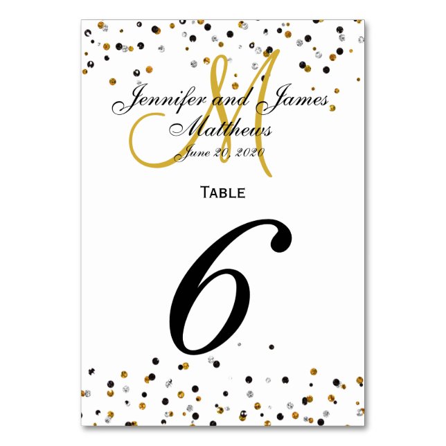 Carte de numéro de table Mariage Gold Silver Glitz (Par défaut)