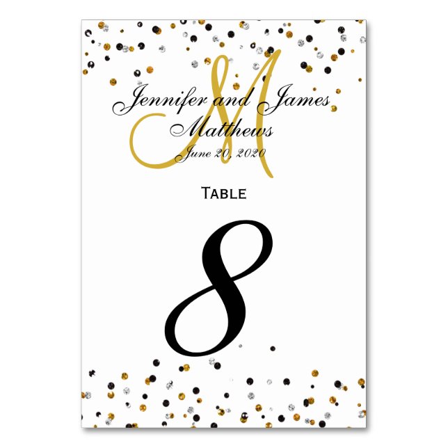 Carte de numéro de table Mariage Gold Silver Glitz (Par défaut)