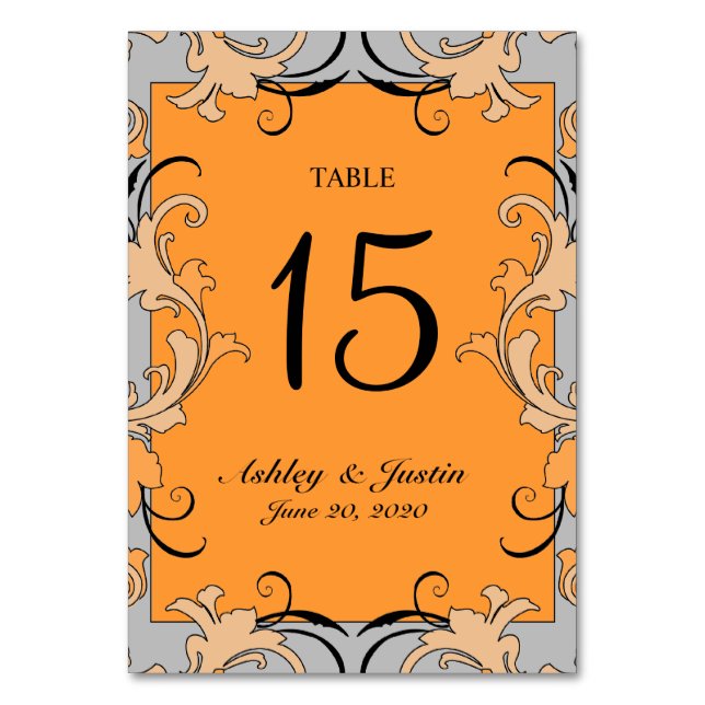 Carte de numéro de table Mariage Orange Grey Black (Par défaut)