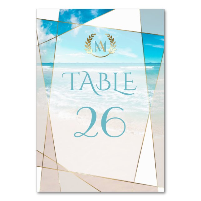 Carte de numéro de table mariage | Plage de Monogr (Par défaut)