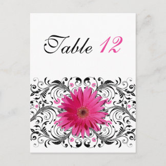 Carte de numéro de table Mariage rose Gerbera Dais