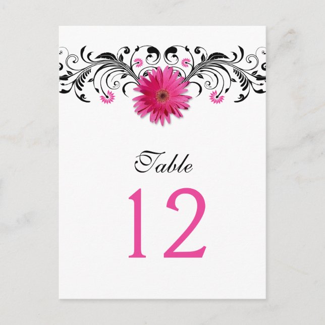 Carte de numéro de table Mariage rose Gerbera Dais (Devant)