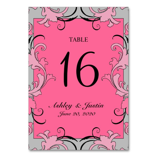 Carte de numéro de table Mariage rose Grey Black (Par défaut)