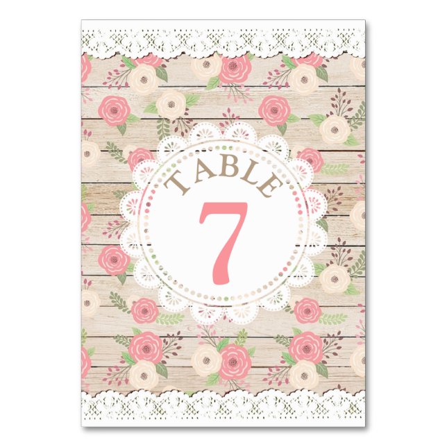 Carte de numéro de table Mariage Rustic Wood Pink  (Par défaut)