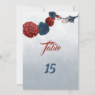 carte de numéro de table marine & burgundy flowers