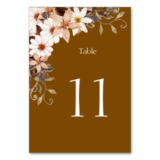 Carte de numéro de table marron élégante