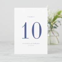 Carte de numéro de table minimaliste Mariage bleu 