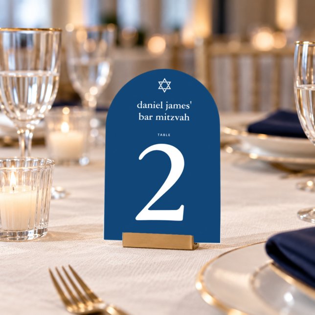 Carte de numéro de table Modern Mitzvah bleu marin (Créateur téléchargé)