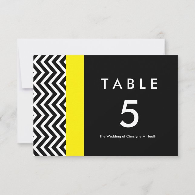 Carte de numéro de table moderne Chevron noir et j (Devant)