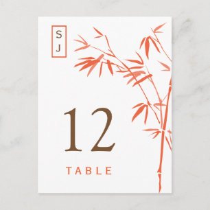 Carte de numéro de table Monogram Bamboo   Orange 