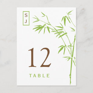 Carte de numéro de table Monogram Bamboo   Vert et