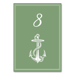 Carte de numéro de table Moss Green Ancre nautique