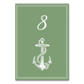 Carte de numéro de table Moss Green Ancre nautique